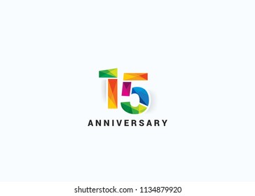 1 Years colorful Anniversary design with Low Poly style font number isolated on white background.