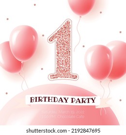 1 years. First birthday party invitation. Happy First Birthday. Celebrating of 1 years birthday. Vector illustration	
