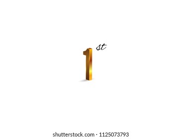 1 Years golden Anniversary with isometric design isolated on white background