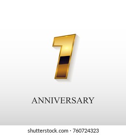 1 Years Golden Anniversary Vector Logo Design Isolated on White Background 