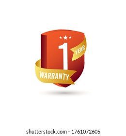 1 Years Warranty 3 D Vector Label Logo Template Design Illustration