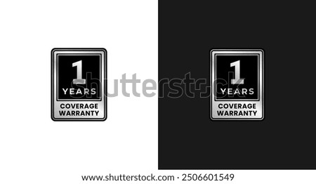 1 years warranty label or 1 years coverage warranty logo vector isolated. The best 1 years coverage warranty label for product packaging design element and more.