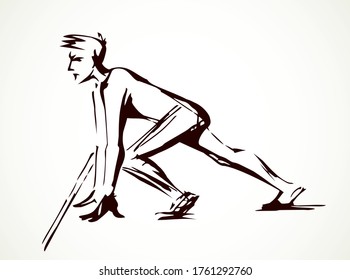 1 young healthy strong power office human body pose set leg wait fast go way. Outline black hand drawn health foot team career goal logo sign design art doodle style. Closeup view white sky text space