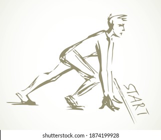 1 young healthy strong power office human body pose set leg wait fast go way. Outline black hand drawn health foot team career goal logo sign design art doodle style. Closeup view white sky text space