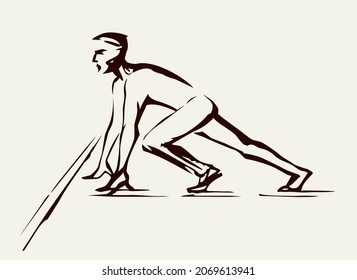 1 young healthy strong power office human body pose set leg wait fast go way. Outline black hand drawn health foot team career goal logo sign design art doodle style. Closeup view white sky text space