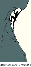 1 young risky action fit boy difficult grip effort move white sky text space. Black ink pen line drawn guy finger rope rise wild mount wall height ridge crag altitude. Close up free female body figure raise courage scene doodle outline contour style