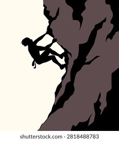 1 young risky action fit boy difficult grip effort move white sky text space. Black ink pen line drawn guy finger rope rise wild mount wall height ridge crag altitude. Close up free female body figure raise courage scene doodle outline contour style