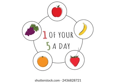 1 of your 5 a day concept vector illustration. One of your five a day. 