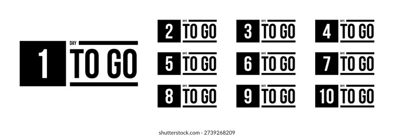 from 10 to 1 days left to go countdown set, announcement message or special offer banner collection