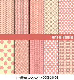 10 in 1 dot pattern. Seamless dots patterns. Vector background