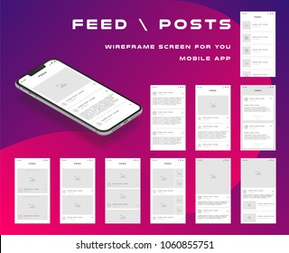 10 in 1 UI kits. Wireframes screens for your mobile app. GUI template on the topic of "Team". Development interface with UX design. Vector illustration. Eps 10