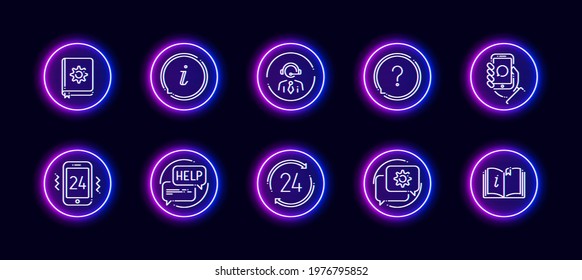 10 en 1 conjunto de iconos vectoriales relacionados con el tema de ayuda y Asistencia. Iconos del vector lineal en estilo del resplandor de neón aislado en el fondo.