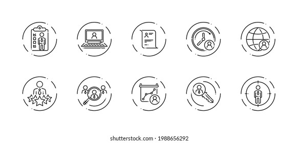 10 in 1 vector icons set related to human resources theme. Black lineart vector icons isolated on background.