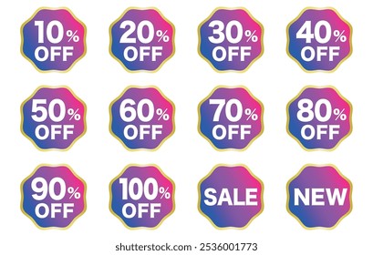10% to 100% off colorful gradient stylish icon