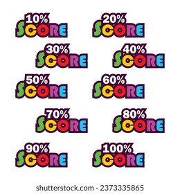 10% to 100% Score Mark Designed for attention-grabbing and illustrative art with a variety of fantastic font combinations on a white background