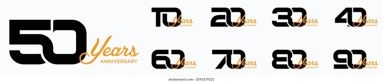 10 to 100 years anniversary logo set in black on white background for celebration moments