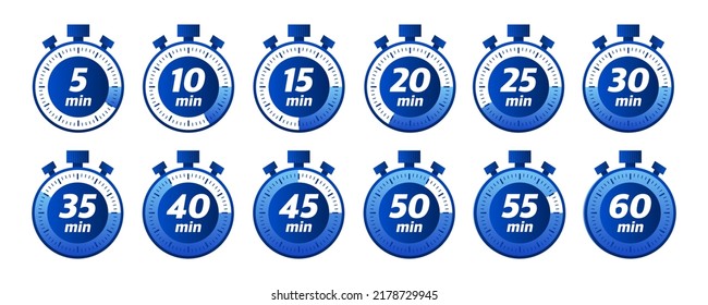 10, 15, 20, 25, 30, 35, 40, 45, 50 min, great design for any purposes. Vector logo