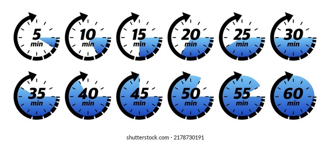 10, 15, 20, 25, 30, 35, 40, 45, 50 min, großes Design für jeden Zweck. Vektorlogo