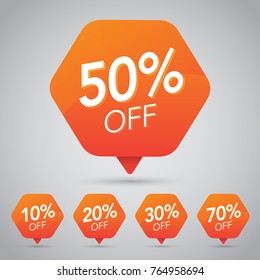10%, 15% 20%, 25%, 30%, 35%, 45%, 50%, 65%, 70% Sale, Disc, Off on Cheerful Orange Tag for Marketing Retail Element Design
