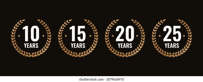 10, 15, 20, 25 years anniversary design vector illustration logo badge icon template