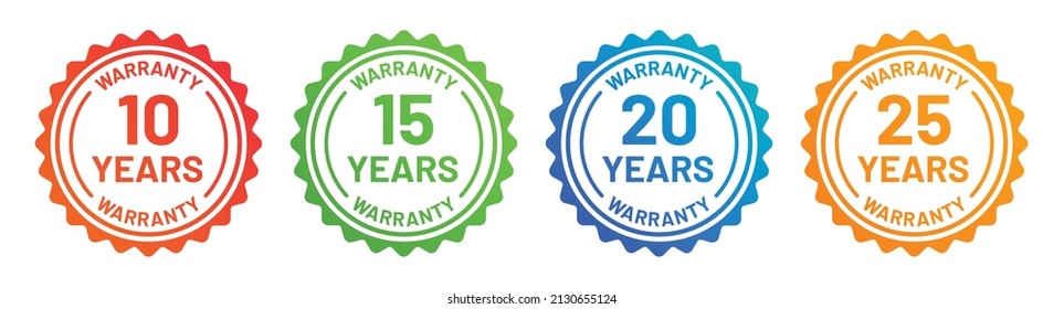 10  15  20   25 years warranty tag   guarantee seals vector icons set 