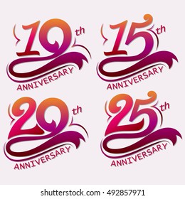 10, 15, 20 and 25th Years Anniversary Design, Template celebration sign - Vector