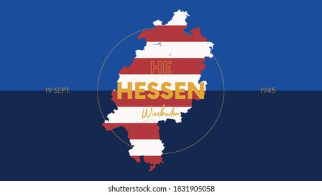 10 of 16 states of Germany with a name, capital and detailed vector Hessen map for printing posters, postcards and t-shirts