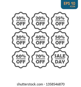 10, 20, 25, 30, 40, 50, 60, 70, percents and Sale Day OFF Discount Sticker. Sale Tag Isolated Vector Illustration. Discount Offer Price Label, Vector Price Discount Symbol.