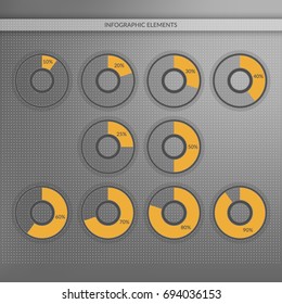 10 20 25 30 40 50 60 70 80 90 percent pie chart symbols. Percentage vector infographics. Circle diagrams isolated. Illustration for business, marketing report, web design, template, information