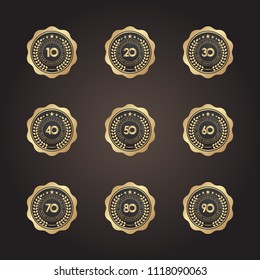 10, 20, 30, 40, 50, 60, 70, 80, 90 years Golden Anniversary Logo Template Vector Illustration