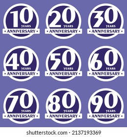 10 20 30 40 50 60 70 80 90 years anniversary circle vector