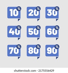10%, 20%, 30%, 40%, 50%, 60%, 70%, 80%, 90% blue discount vector tags