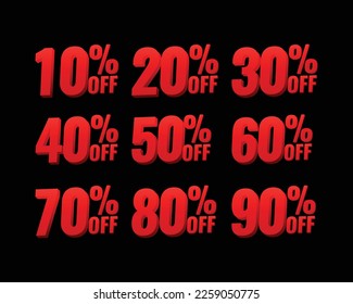 10%, 20%, 30%, 40%, 50%, 60%, 70%, 80%, 90%, 10% to 90% Signs Sales Illustrations