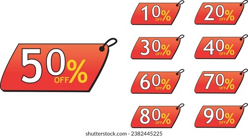 10%, 20%, 30%, 40%, 50%, 60%, 70%, 80%, 90% Discount Tag, Discount Promotion, Special Offer