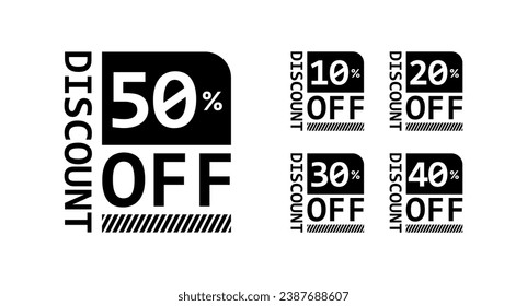 10%, 20%, 30%, 40%, 50% Discount. Sale tags set vector template. Sale offer price sign. Special offer symbol. Discount promotions. Discount. Vector design