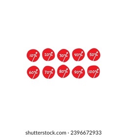 10, 20, 30, 40, 50, 60, 70, 80, 90, 100 percent symbols. 10 steps percent symbols in circle. up arrow signs and percent numbers