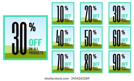 10, 20, 30, 40, 50, 60, 70, 80, 90, percent discount square poster frame