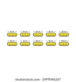 10, 20, 30, 40, 50, 60, 70, 80, 90, 100 cm Konzept. zehn Schritte Lineal Konzept. Skalierungssatz