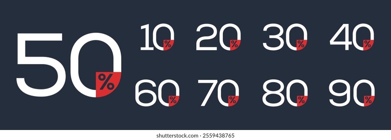 10%, 20%, 30%, 40%, 50%, 60%, 70%, 80%, 90% Discount. collection of sale tags vector template, Discount sale promotion logo design