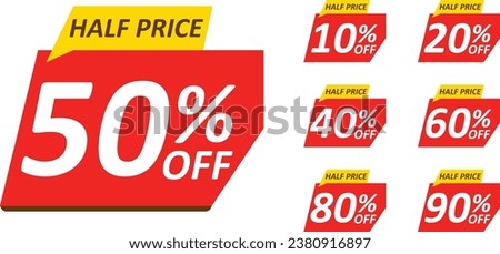  10 ,20 ,30 40, 50, 60, 70, 80, 90 , percent off for cheap economic 
shopping, Sale banner special offer tag discount template set.
tag set, Half price, buy now and hot deal special offer,
 vector eps