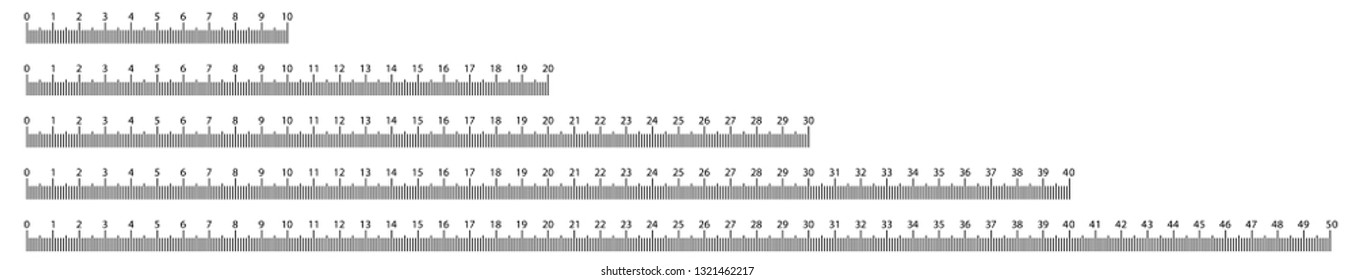 10, 20, 30, 40 and 50cm school measure ruler. metric measurement.