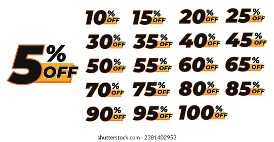 10, 20, 30, 70, 50 percent off. Sale tags set vector badges template. Sale offer price sign. Special offer symbol. Special offer discount label with different sale percentage. Set vector isolated.
