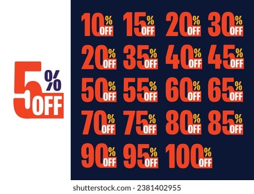 10, 20, 30, 70, 50 percent off. Sale tags set vector badges template. Sale offer price sign. Special offer symbol. Special offer discount label with different sale percentage. Set vector isolated.