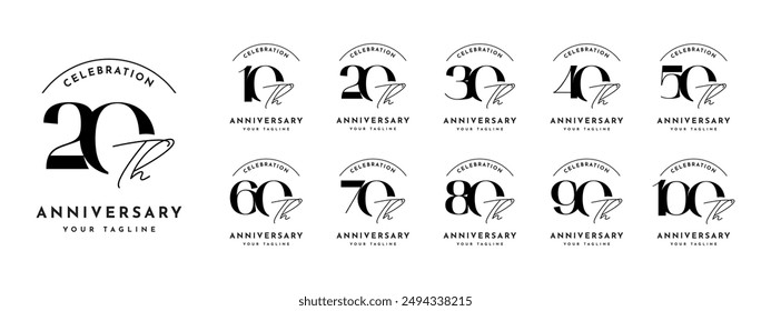 10 20 30 to 90 Years Anniversary celebration illustration template design