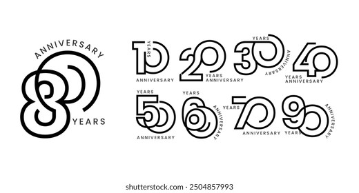 10 20 30 to 90 years anniversary logo template design