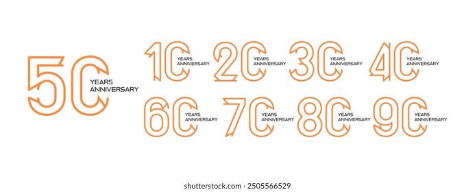 10 20 30 to 90 years anniversary logo template design
