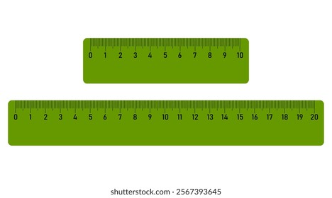 10, 20 centimeters ruler measurement tool with numbers scale. realistic school measuring rulers in flat style