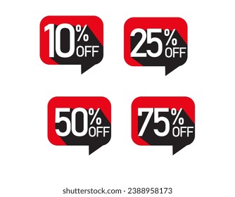 10%, 25% ,50%  75% OFF Discount Sticker. Sale Red Tag Isolated Vector Illustration. Discount Offer Price Label, Vector Price Discount Symbol.