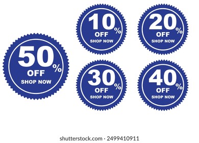 10% to 50% off, discount sale for customer and buyers and social media, with blue and white color with plain background, Editable vector file, big offer bundle, big discount.