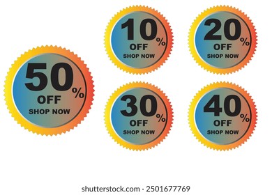 10% to 50% off, discount sale for customer and buyers and social media, with gradient color color with plain background, Editable vector file, big offer bundle, big discount.